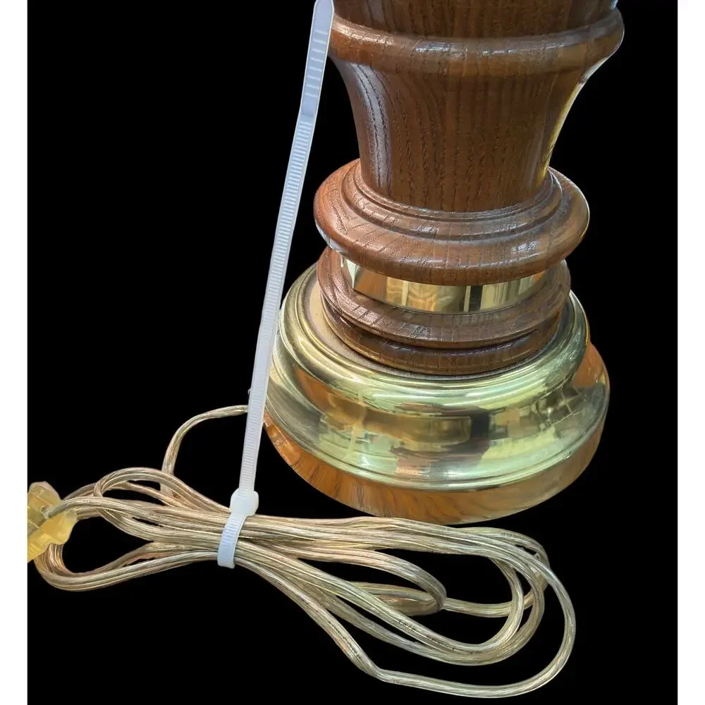 Vintage Solid Oak Brass Table Lamp Traditional Library Office 31